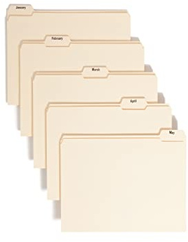Smead Indexed File Folders, 1/5-Cut Tab, Assorted Positions, Indexed, Letter Size, Manila (Jan-Dec)