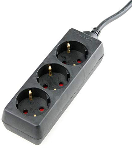 as - Schwabe 3-fach Steckdosenleiste schwarz 230 V / 16 A – Mehrfachstecker mit 3 m Leitung & erhöhtem Berührungsschutz – Steckdosen 45° gedreht – Mehrfachsteckdose Indoor – IP20, 11332