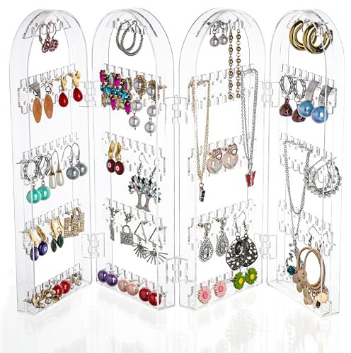 Kurtzy Acrylic Jewellery Organiser - 5-Tier Jewellery Storage Stand - 120 Pairs Earring Storage Organiser - Foldable Bracelet & Necklace Holder Stand