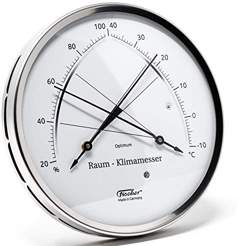 Fischer 146.01 - Raum-Klimamesser - 130mm Synthetic-Hygrometer und Bimetall-Thermometer aus Edelstahl Made in Germany