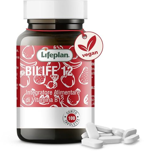 Vitamina B12 Cianocobalamina Dosaggio Ideale (100 Compresse Vegan, Scorta 3+ Mesi) LIFEPLAN Bilife 12 - Integratore B12 Vitamina B 12 Vegan, Integratori Stanchezza Vitamine B12, Vit B12, Vitamin B12