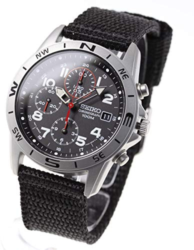 Seiko - SND399P1 - Quartz - Montre Mixte - Quartz Chronographe - Cadran Noir - Bracelet Tissu Noir