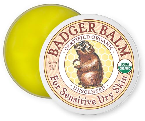 Badger Balm Unscented, 100% Organic Olive Oil & Beeswax, Fragrance Free Hand Cream, Long Lasting Sensitive Skin Moisturizer, 2 oz Tin