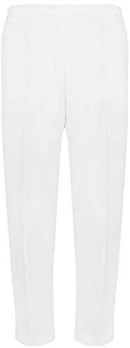 Ladies Half Elasticated Trouser Womens Stretch Waist Casual Office Work Formal Trousers Pants with Pockets Plus Big Size(White,UK 16/25 Inch Inside Leg)