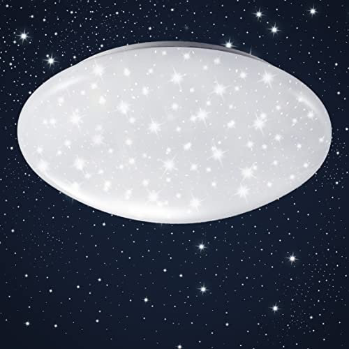 Lámpara de techo LED, decoración de cielo estrellado, lámpara de techo con luz blanca 4.000K 1.200lm, Ø28cm, LED integrado de 12W, lámpara de salón o dormitorio de bajo consumo, plástico, IP20
