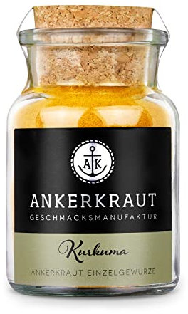 Ankerkraut Kurkuma, gemahlen, Kurkuma Gewürz Pulver, 75g im Korkenglas