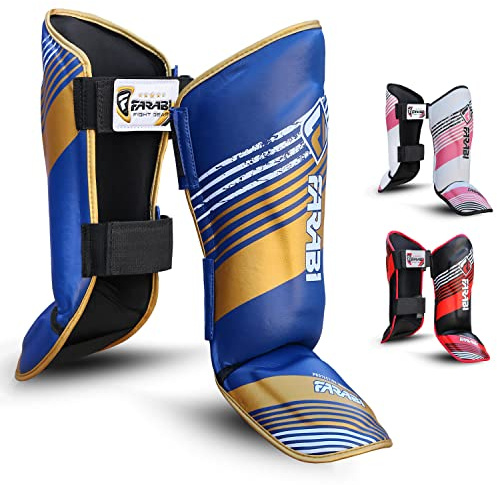 Farabi JUNIOR Kids Shin Pad Shin protector MMA Kickboxing Training Shin Guards (Blue/Gold)