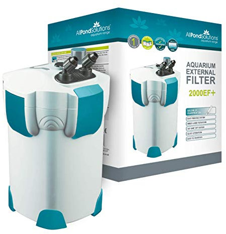 allpondsolutions 2000EF+ Aquarium External Fish Tank Water Filter with 9w UV Steriliser for Coldwater, Tropical or Marine Aquariums, for Tanks Up to 1000 Litres – Includes Filter Media, Full Kit