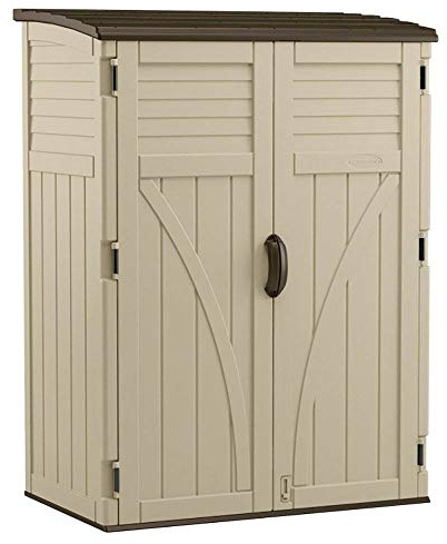 Suncast Outdoor Storage Shed, Water Resistant Resin Vertical Outdoor Storage Cabinet for Patio, Garden Tools, Cushions, & Equipment, Weatherproof Multi-Wall Design, 54 cu. ft., Made in USA