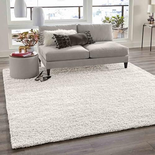 VIMODA Teppich Prime Shaggy Hochflor Einfarbig Weiss Creme Weich für Wohnzimmer, Schlafzimmer, küche, Maße:230x320 cm