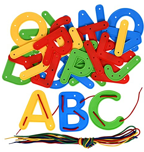 READY 2 LEARN Lacing Alphabet, Uppercase, 26 Letters, 8 Laces | Threading Toy for Kids, Fine Motor Skills, Letter Recognition and Early Spelling