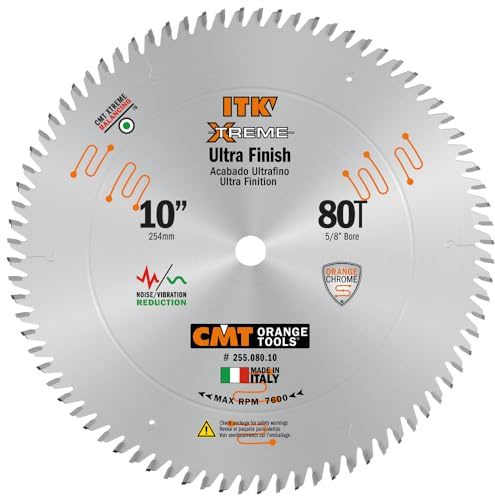 CMT 255.080.10 ITK Industrial Fine Finish Saw Blade, 10-Inch x 80 Teeth 40° ATB Grind with 5/8-Inch Bore