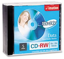 CD-RW Discs, 650MB/74min, 24x, with Jewel Cases, Silver, 5 Pack