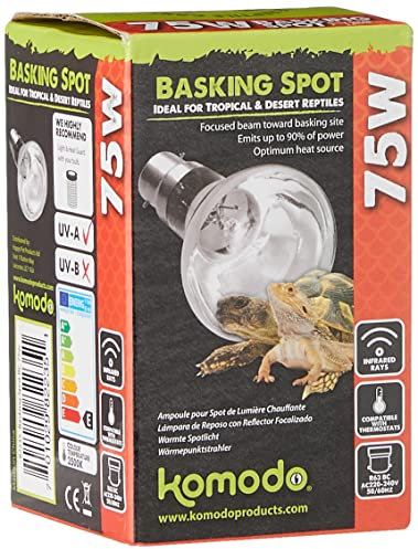Komodo Basking Spot Bulb for Reptiles Adjustable Temperature Durable Day Night Heating for Indoor Vivarium Terrarium Cage Enclosure 75W