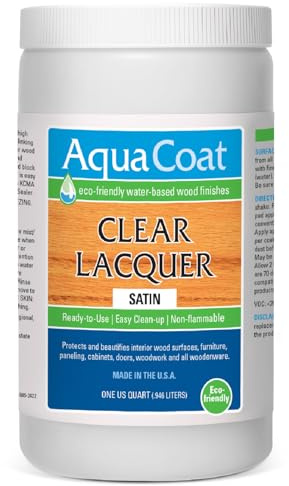 Aqua Coat Clear Lacquer in Satin Finish - Premium Water-Based for Wood & Plastic - Self-Cross-Linking, Fast-Drying, Non-Yellowing, Eco-Friendly - Quart
