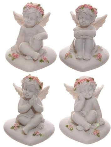 Puckator Cherubs With Pink Roses Sitting on a Heart - Romantic Modern Love Wedding Gift Gifts For Girlfriend - Fairy Fairies Grave Ornaments Figurine - Valentines Day Gifts For Her Him - Home Decor