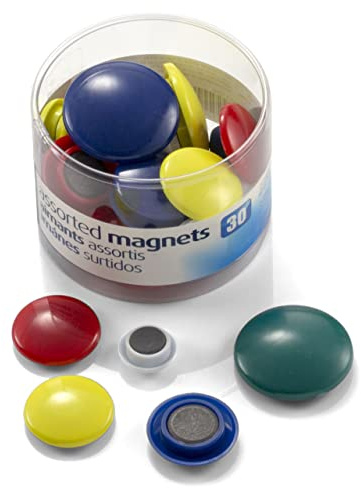 Officemate - Assorted Magnets, Circles, Assorted Sizes and Colors, 30 per Tub 92500 (DMi EA