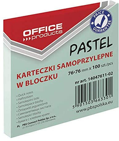 OFFICE PRODUCTS 14047611-02 Haftnotiz 76 x 76 mm, 1 X 100 Blatt, Pastellfarbe/grün