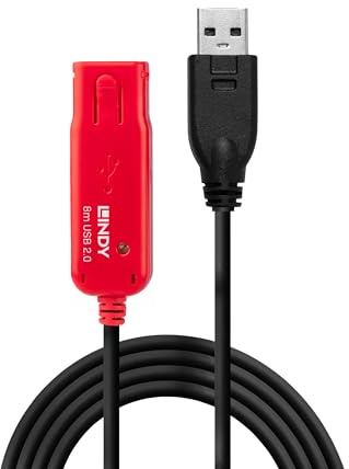 Lindy 8m USB 2.0 Active Extension Cable Pro, Long Distance Repeater, Extends USB devices, PCs, Laptops, Xbox, PS4, PS5, VR Headset, Printer, Scanner, Webcam, Interactive Whiteboards