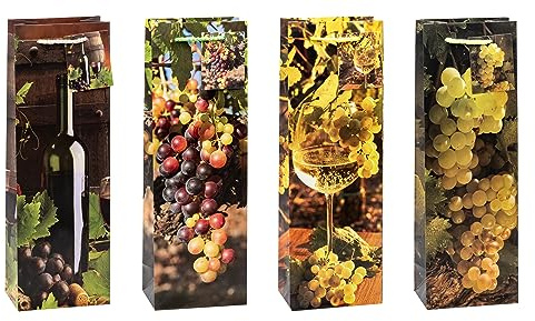TSI 85285 Sachetti da Regalo per Bottiglie, 4 Motivi di Vino, Misura 36 X 12 X 8 Cm, Confezione da 12 Pezzi