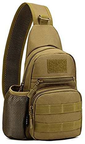 Protector Plus huntvp pequeño Tactical Sling Pecho Pack Bolsa MOLLE Mochila Mochila iPad Mini Bolsa de Hombro Militar Crossbody Duty Gear para la Caza Camping Senderismo, Coyote Brown
