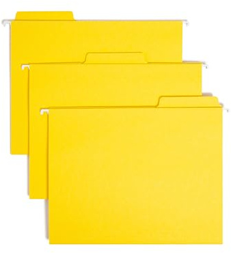 Smead FasTab Hanging File Folder, 1/3-Cut Built-in Tab, Letter Size, Yellow, 20 Count (64097)