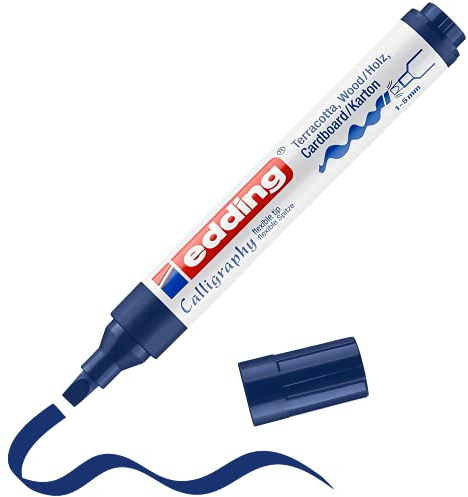 Marqueur calligraphie edding 1455 - Bleu acier - 1 stylo - Pointe calligraphique flexible 1-5 mm - Feutre pour papier, bois, toile - pour débutants, lettrage, bullet journals, cartes de vœux, agendas