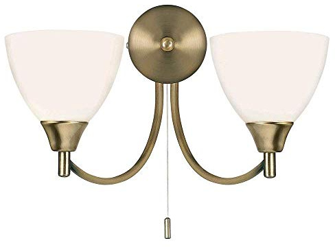 Endon Alton Classic Antique Brass Twin E14 Dimmable Pull Cord Switch Wall Light Uplighter