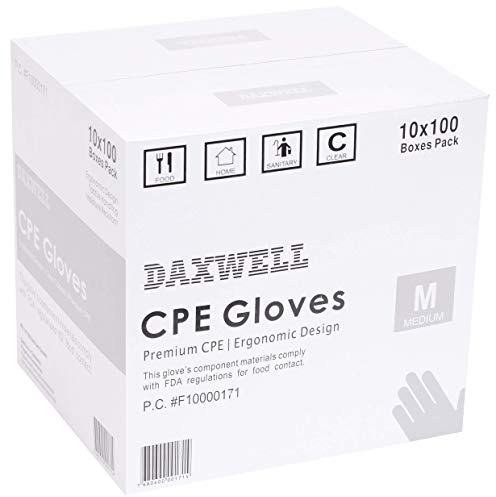 Daxwell Poly Gloves, Embossed, Premium Cast Polyethylene (CPE), Powder Free, Medium, Clear, F10000171 (Case of 1,000)