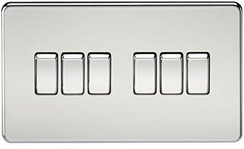 Knightsbridge SF4200PC Screwless 10 A 6-Gang 2 Way Switch, Polished Chrome
