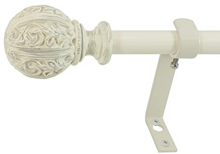 Beme International Decopolitan Montevilla Tringle à Rideaux à Embouts Ronds Motif Feuilles, Ivoire Vieilli, 122-218 cm