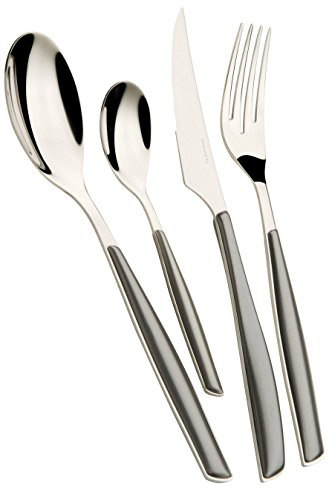BUGATTI, Glamour, Set Posate 24 Pezzi in Acciaio Inox 18/10 e Manico Colore Argento. Set Posate 6 Persone Composto da 6 cucchiai, 6 forchette, 6 coltelli e 6 cucchiaini caffè