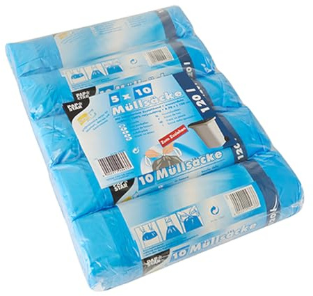 Papstar 1 Karton = 4x50 Müllsäcke zum Zuziehen, HDPE 120 l 100 cm x 70 cm blau 12433