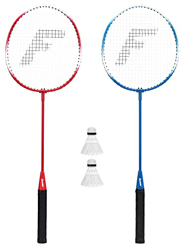 Franklin Sports Badminton Racket + Birdie Set - Replacement Badminton Equipment for Kids + Adults - 2 Player Badminton Racket Set, Red/White/Blue