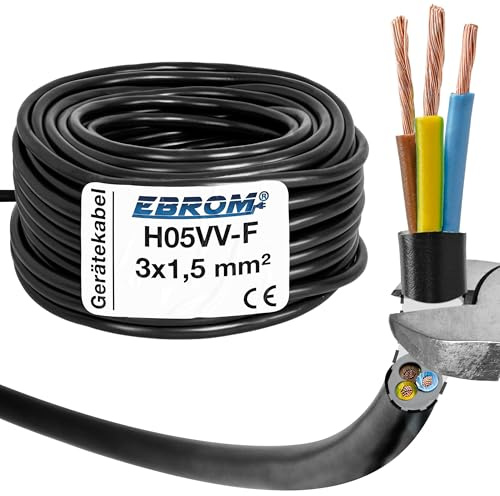 Cavo per dispositivi H05VV-F 3G1,5 mm² – 3 x 1,5 mm² – nero – 5/10 / 25/50 o 100 metri a scelta, a scelta: 3 x 1,5 mm² – Lunghezza: 50 metri