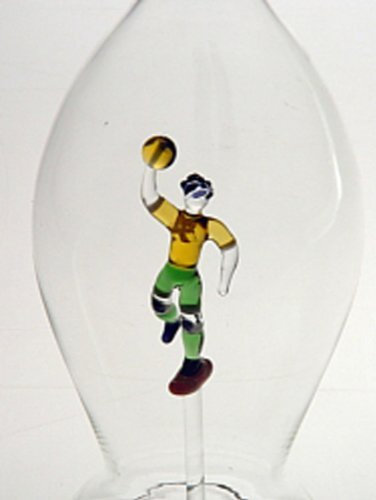 Oberstdorfer Glashütte Flasche bauchige Glaskaraffe befüllbar Bunte Zierflasche mit farbigem Handballer innen mundgeblasene Glasflasche klar ca. 0,5 L Höhe ca. 30 cm