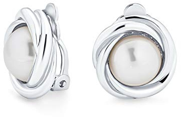 Pendientes De Botón Con Perlas Redondas Simuladas Blancas En Un Diseño De Cable Trenzado Con Bisel. Disponibles En Oro Amarillo Oro Rosa O Plateado Para Mujeres