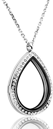 Jovivi Collar con medallón de memoria flotante con forma de lágrima y corazón, cierre magnético de acero inoxidable quirúrgico 316, cristal