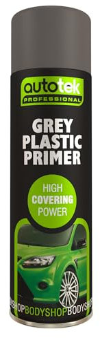 Autotek Professional High Covering Power Spray Paint, Grey Plastic Primer, 500 ml