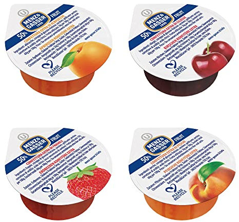 Menz&Gasser Confettura Extra Assortita Albicocca, Ciliegia, Fragola e Pesca, con Frutta di Alta Qualità, 100% Made in Italy, 100 porzioni x 25 g