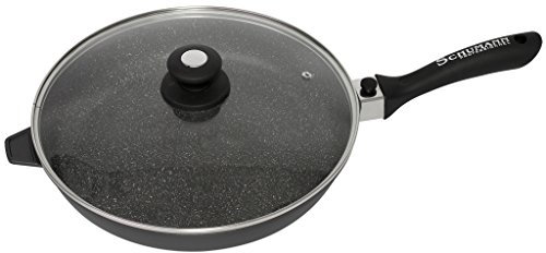 Schumann Professionnel - Poêle Moove Revêtement en Pierre - Compatible Tous feux dont Induction - Fonte d'Aluminium - Manche Amovible en Silicone - Couvercle Inclus - 32cm