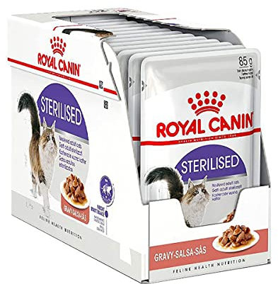 Royal Canin Sterilised in Soße | 12 x 85 g | Alleinfuttermittel für ausgewachsene Katzen | Speziell für kastrierte Katzen ab dem 12. Monat | Stückchen in Soße