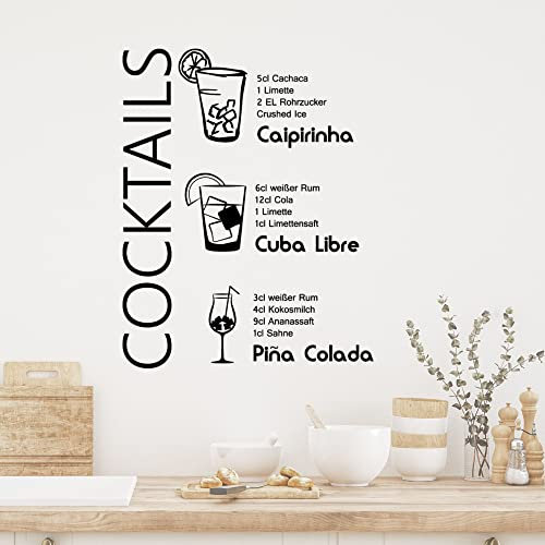 GRAZDesign Wandtattoo Cocktail Rezepte Küche Caipirinha | Küchenaufkleber selbstklebend - 37x30cm / 070 schwarz