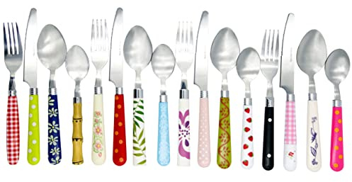 The Original Brink House Eclectic Collection Mix & Match Stainless Steel Cutlery Set with Multicolored Handles / 16 pieces with Metal Stand/Lifestyle utensils for home, apartment, dorm, outdoor
