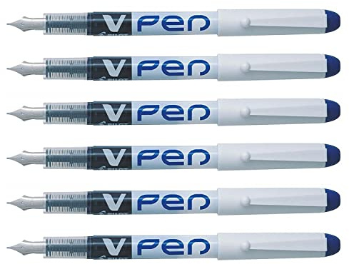 PILOT V-Pen Disposable Erasable Fountain Pens Pack of 6 Blue