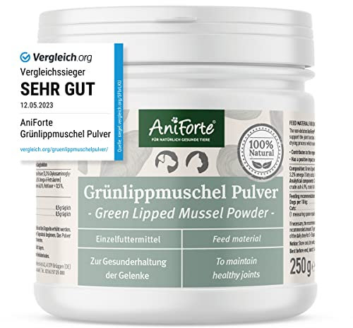 AniForte Poudre de moule à lèvres vertes pour chiens et chats 250g - Poudre naturelle de moule à lèvres vertes en qualité grasse, glycosaminoglycanes 3,3%, soutient les fonctions articulaires
