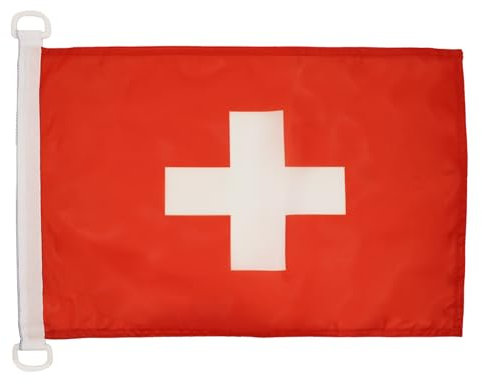 AZ FLAG - Drapeau Suisse - 45x30 cm - Pavillon Nautique Helvétique Spécial Bateau Et Extérieur En Maille Bloquée Avec Anneaux Plastiques Intégrés - 30g