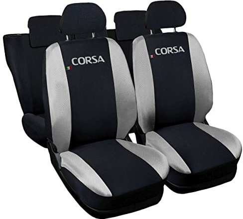 Lupex Shop Autositzbezüge kompatibel mit Corsa, Made in Italy, Polyestergewebe, kompletter Satz Vorder- und Rücksitze (Schwarz - Hellgrau)