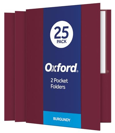 Oxford Two Pocket Folders, Textured Paper, Burgundy, For School, Home, and Office, Letter Size, 25 Per Box (57557)
