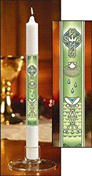 Holy Dove with Shell 12 Inch Straight Side Taper Candle for Baptism Ceremony